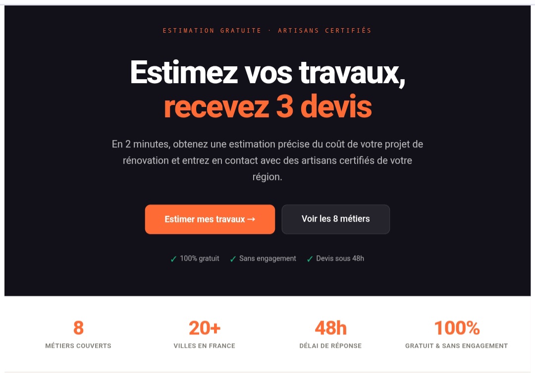 Capture d'écran de RenoEstim.fr, plateforme de génération de leads rénovation